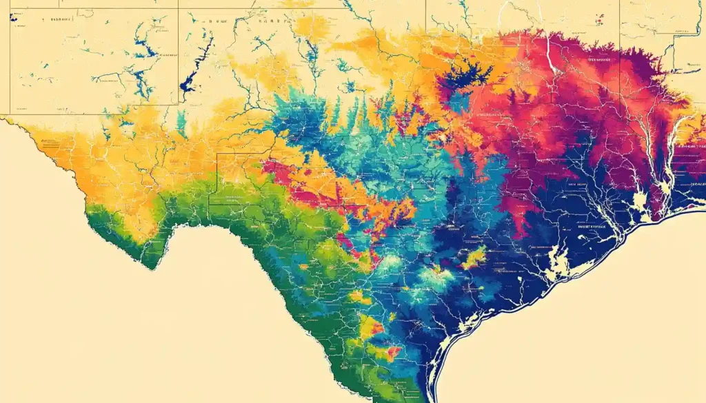 Detailed Texas climate zones map from 7a to 10a, showing the regions where you can plant your garden based on local temperatures.