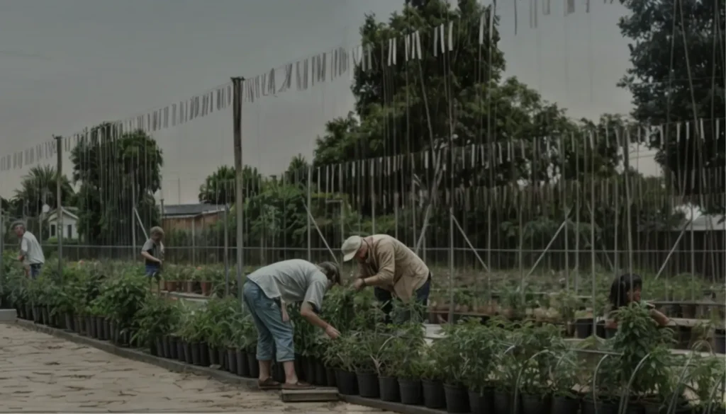 Veterans tending plants in the West LA VA garden, finding healing and connection through agriculture.