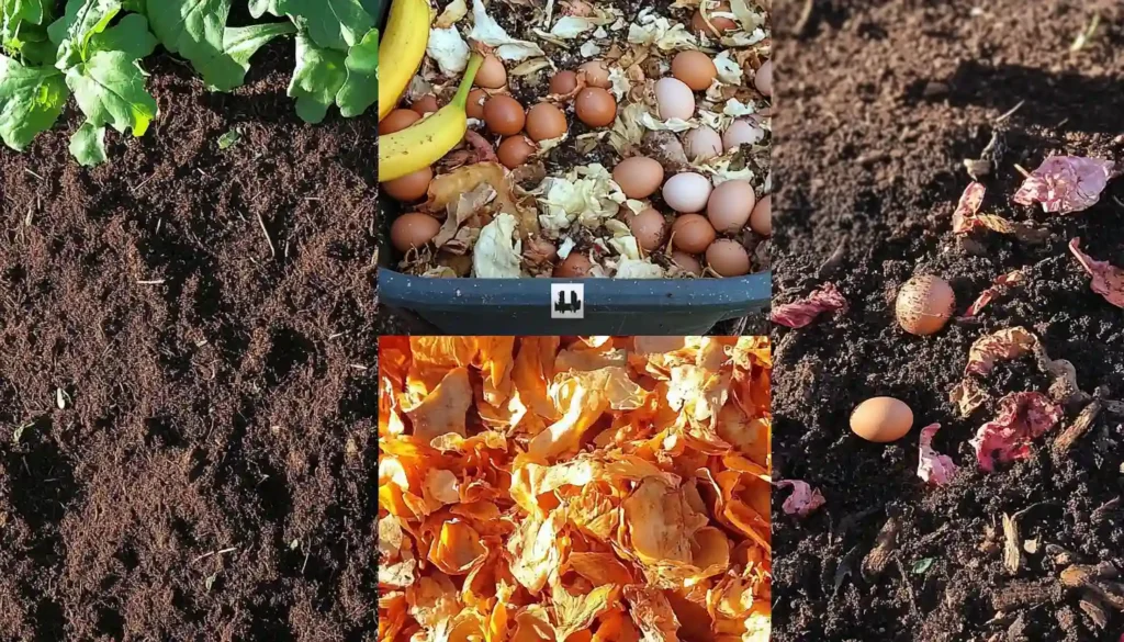 Backyard garden with a compost bin for DIY fertilizer