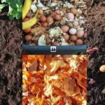 Backyard garden with a compost bin for DIY fertilizer